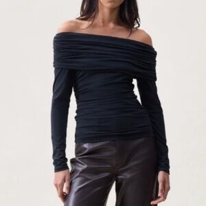 Rag & Bone Lucy off the shoulder Black ruched long sleeve Top sz Small NWT